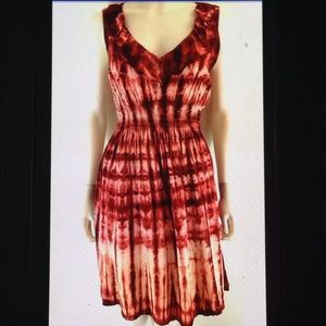 💋One World Rust Tie Dye Ruffle Fit Flare Dress